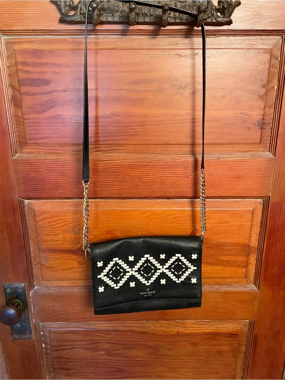 kate spade Black Crossbody with White Geometric Embroidery